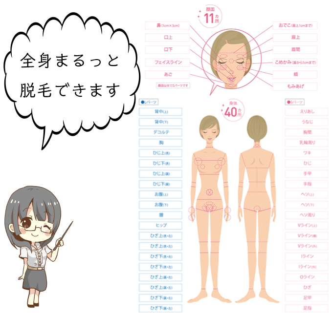 ラココの全身脱毛部位