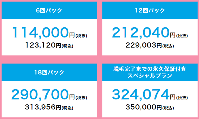 キレイモパックプラン料金表